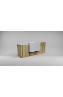 SOLID WOOD VENEER STRAIGHT RECEPTION DESK w/ FAUX STONE DECORATE FRONT