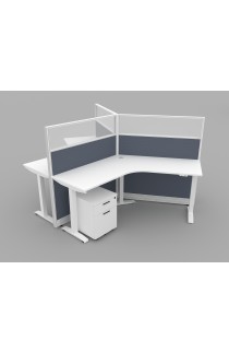 NEW Tripod Cubicle with Electric Adjustable Height Desk - 54" Tall Quarter Glass Panels