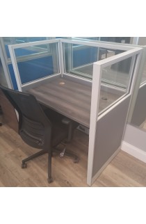 NEW CALL CENTER CUBICLE 3' X 2' 1/4 GLASS PANELS - GRAY - 8 CURRENTLY IN STOCK