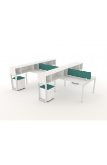 NEW L Shaped Benching Station with Overhead Hutch + Mobile Pedestal