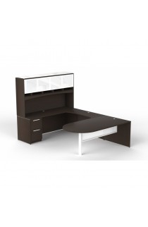U-Shaped bullet end desk with glass package
