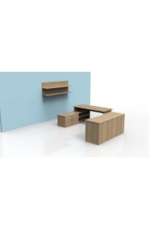 6' X 8' X6' EXECUTIVE U SHAPED ADJUSTABLE HEIGHT DESK WITH SHELF -  HIGH LOW DESK 