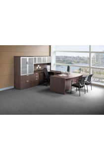 Bow Front U Shaped Desk w/ Credenza, Hutch, Lateral file and Storage Cabinet Combo Suite PL101