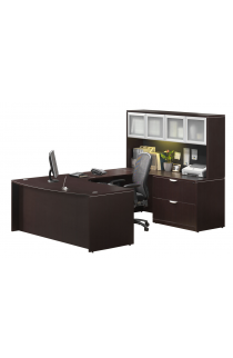 Bowfront Corner Extended U Shape Desk with Hutch and Lateral File Suite PL102