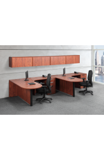 DUAL BULLET DESK WORKSTATION WITH WALL MOUNTED HUTCHES Suite PL111