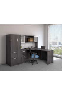 L Shape Corner Desk with Hutch and Personal Storage Cabinet Suite PL112