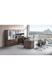Bowfront U Shaped Desk with Credenza,Hutch and Storage Cabinet Lateral File Combo Suite PL128