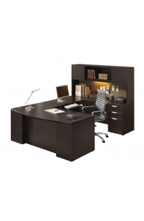 72" Bow Front U Shaped Desk w/ Credenza and Hutch Suite PL129