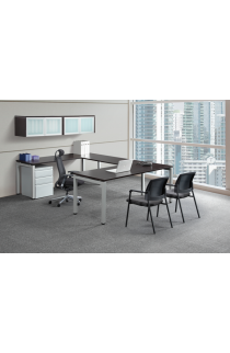 U Shaped Desk with U Legs with Wall Mounted Hutch and Mobile Pedestal - Suite PLT201