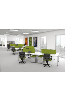 Benching U-Shaped Leg Workstation with Fabric Dividers and Mobile Pedestal  Suite PLT205