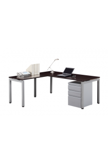 L Shape U leg Desk with Metal Mobile Pedestal  Suite PLT206