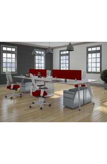 V Leg 2 Tone Bevel Edged Surface with Mobile Box Files and Privacy Fabric Screens Suite PLT218