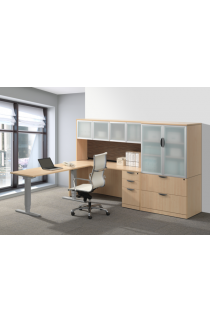 Adjustable Height Desk with Credenza, Hutch, Lateral File / Storage Cabinet Combo  Suite PLT224
