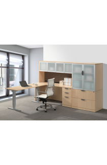 Adjustable Height Desk with Credenza, Hutch, Lateral File / Storage Cabinet Combo Suite PLT224