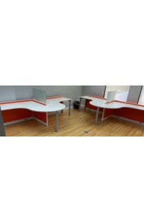 NEW 5’ x 5’ Orange Open Cubicle With 16” Stack On Safety Glass with Full 3 Drawer Pedestal | 2
