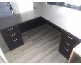 PREOWNED ESPRESSO BOWFRONT DESK - EXECUTIVE SUITE - A LOT OF STORAGE!