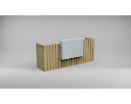 SOLID WOOD VENEER STRAIGHT RECEPTION DESK w/ FAUX STONE DECORATE FRONT