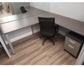 NEW 72" X 72" L SHAPED OPEN U LEG DESK WITH MOBILE FILE AND CHAIR