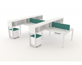 NEW L Shaped Benching Station with Overhead Hutch + Mobile Pedestal