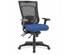 OfficeSource CoolMesh Pro Collection Multi-Function, High Back Chair with Upholstered Seat, Adjustable Arms and Black Frame