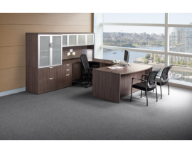 Bow Front U Shaped Desk w/ Credenza, Hutch, Lateral file and Storage Cabinet Combo Suite PL101