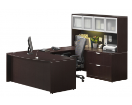Bowfront Corner Extended U Shape Desk with Hutch and Lateral File Suite PL102