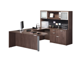 Bullet U shaped Desk with Hutch and Additional Storage Cabinet - Suite PL103