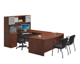 Bowfront U Shape Desk with Hutch and keyboard traySuite PL105