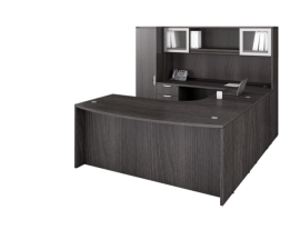 Bowfront Extendes Corner U Shaped Desk with Hutch and Personal Sorage Cabinet Suite PL107