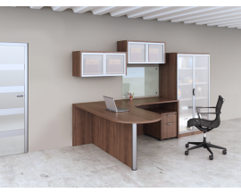 Bullet L shaped Desk with Wall Mounted Hutches and Full Size Storage Cabinet - Suite PL108