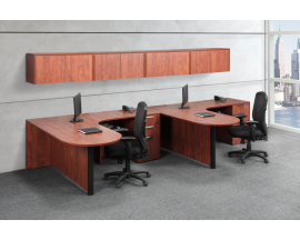 DUAL BULLET DESK WORKSTATION WITH WALL MOUNTED HUTCHES Suite PL111