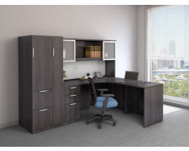 L Shape Corner Desk with Hutch and Personal Storage Cabinet Suite PL112