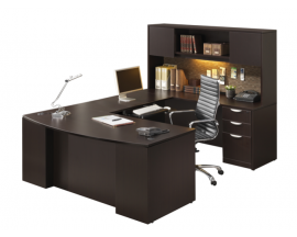 72" Bow Front U Shaped Desk w/ Credenza and Hutch Suite PL129