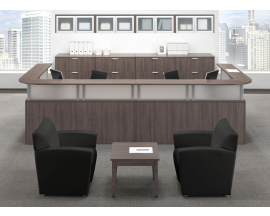 12' Double Sized Reception Desk w/ Lateral Files and Wall Mounted Hutches Suite PLB301 