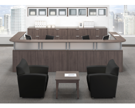 12' Double Sized Reception Desk w/ Lateral Files and Wall Mounted Hutches Suite PLB301
