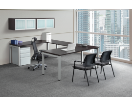 U Shaped Desk with U Legs with Wall Mounted Hutch and Mobile Pedestal - Suite PLT201