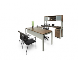 U Shaped U Leg Desk with Mobile Storage and Hutch - Suite PLT202