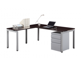 L Shape U leg Desk with Metal Mobile Pedestal  Suite PLT206