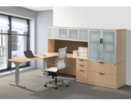 Adjustable Height Desk with Credenza, Hutch, Lateral File / Storage Cabinet Combo Suite PLT224