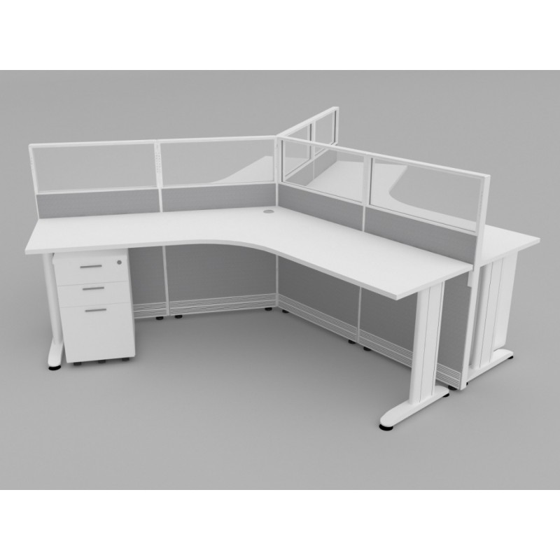 NEW Tripod Cubicle with Electric Adjustable Height Desk - 54" Tall Quarter Glass Panels | 3