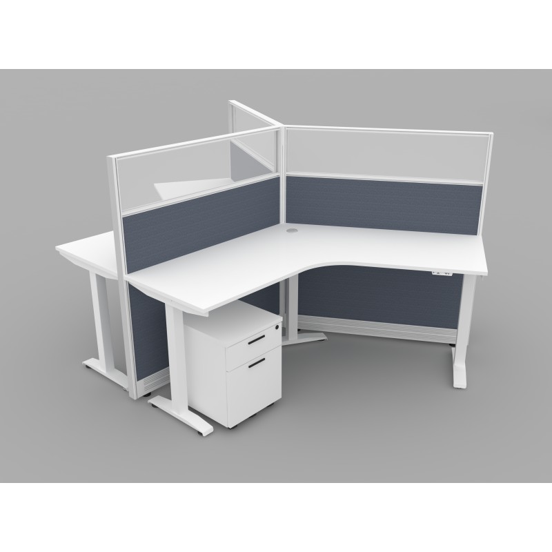 NEW Tripod Cubicle with Electric Adjustable Height Desk - 54" Tall Quarter Glass Panels