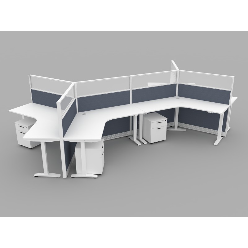 NEW Tripod Cubicle with Electric Adjustable Height Desk - 54" Tall Quarter Glass Panels | 2
