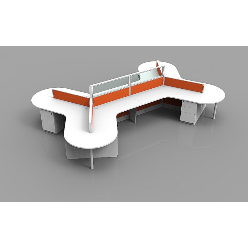 NEW Tripod Cubicle with Electric Adjustable Height Desk - 54" Tall Quarter Glass Panels | 4