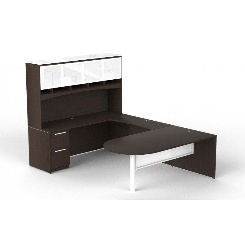 U-Shaped bullet end desk with glass package