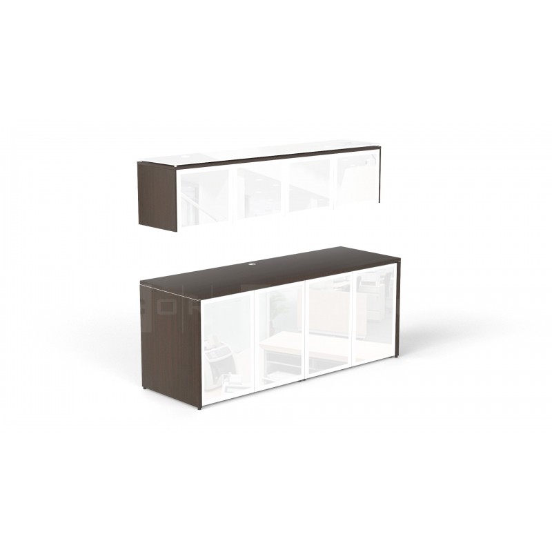 Wall Mounted Hutch and Double credenza with Glass Doors Combo | 2