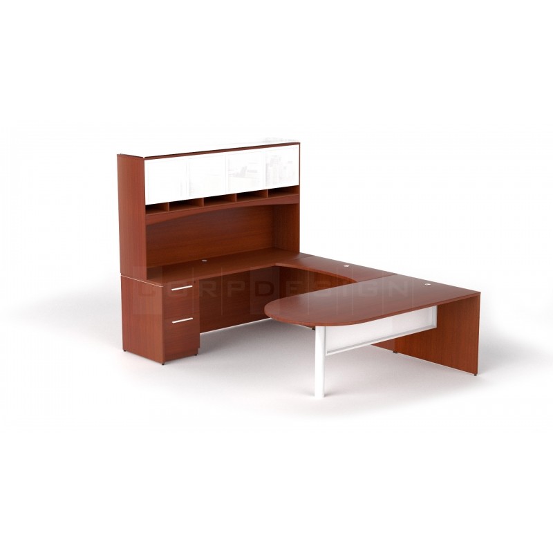 U-Shaped bullet end desk with glass package | 4