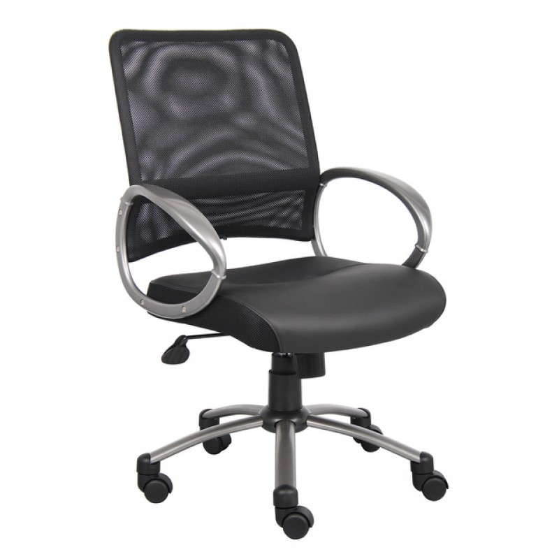 OfficeSource Solace Collection Mesh Back Task Chair with Leather Seat 