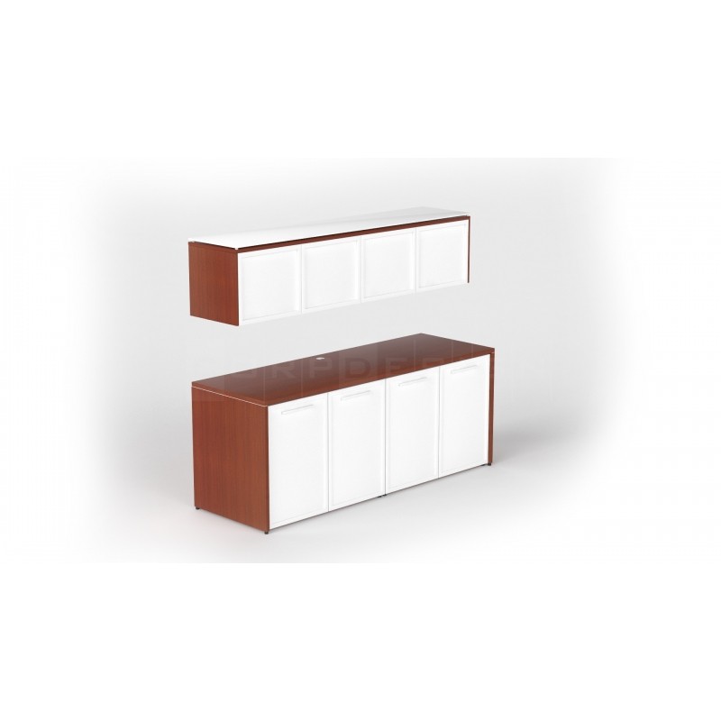 Wall Mounted Hutch and Double credenza with Glass Doors Combo