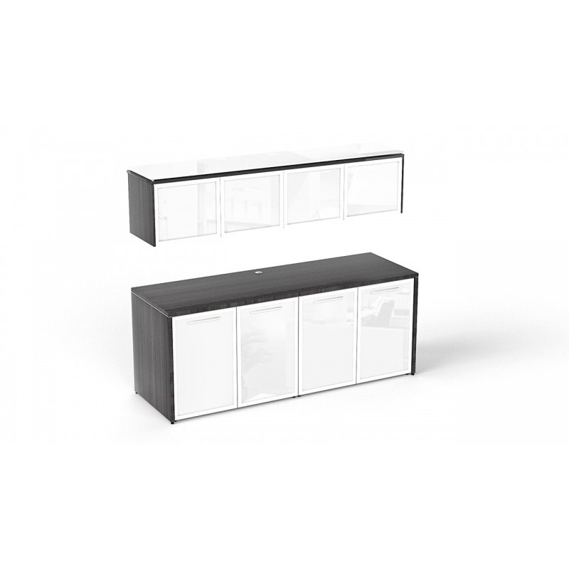 Wall Mounted Hutch and Double credenza with Glass Doors Combo | 3