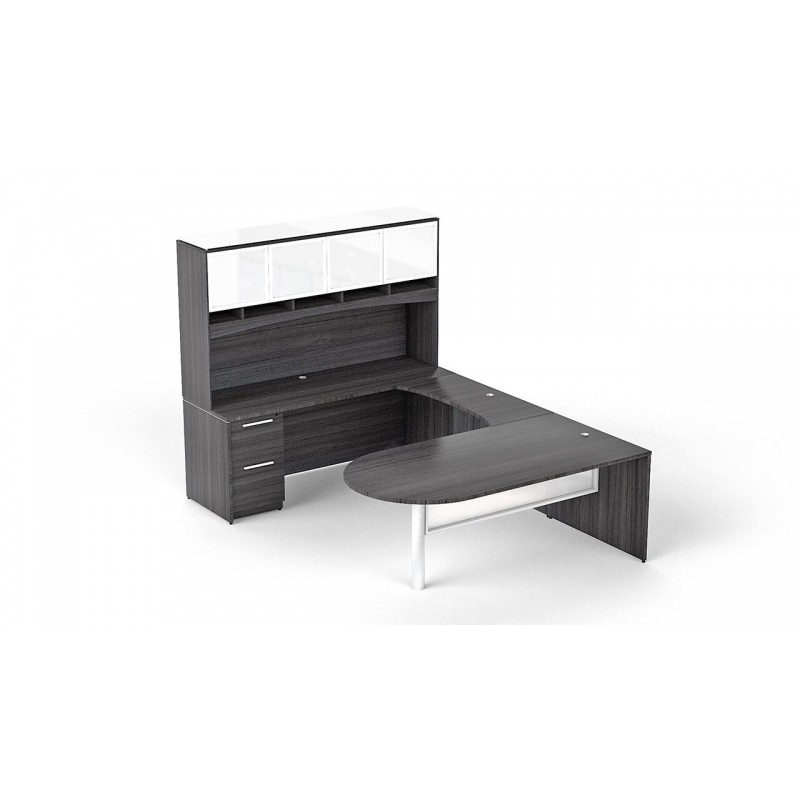 U-Shaped bullet end desk with glass package | 5